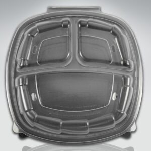 Rigid 3 Cell Carry Out Container Clear / Black 10" x 10" x 2.71"