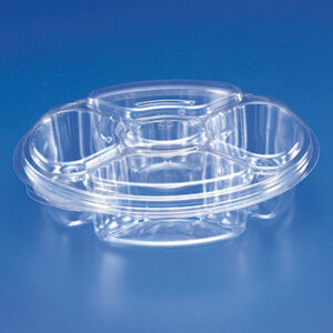 Party Platter 54oz 10.25" x 2.75 " 4-Comp w/Dip Holder and Lid PETE