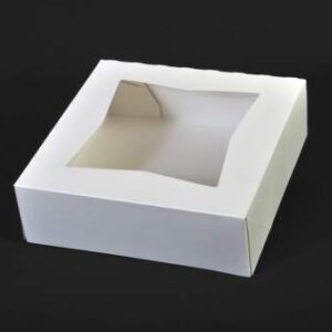 8" X 8" X 2.5" Bakery Box w/ Window, White Paperboard