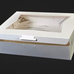19" X 14" X 4" Bakery Box, White Paperboard Lock-Corner w/ Window