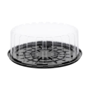 8" Cake Container 3-5/8" Deep Dome Black Base Clear Dome