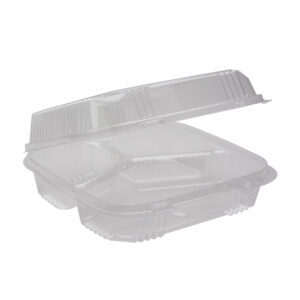 Clear Medium Hinged Lid Container With 3 Compartment Tray