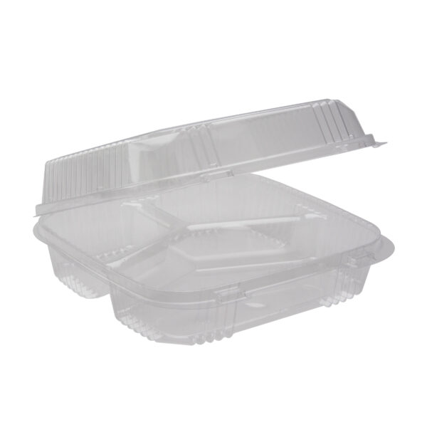 Clear Medium Hinged Lid Container With 3 Compartment Tray