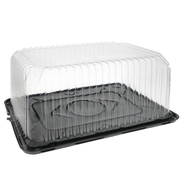 1/4 Sheet Cake Container APET Black Base w/6" Fluted Dome