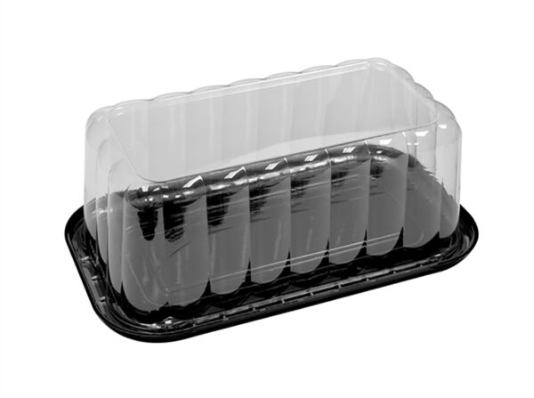 9x4 Bar Cake Container w/Lid Combo Black Base / Rose Dome
