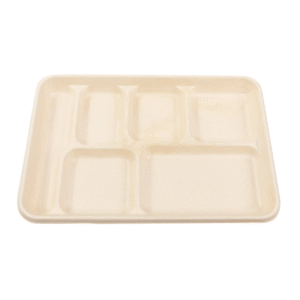 6 Compartment School Tray  White Bagasse Natural