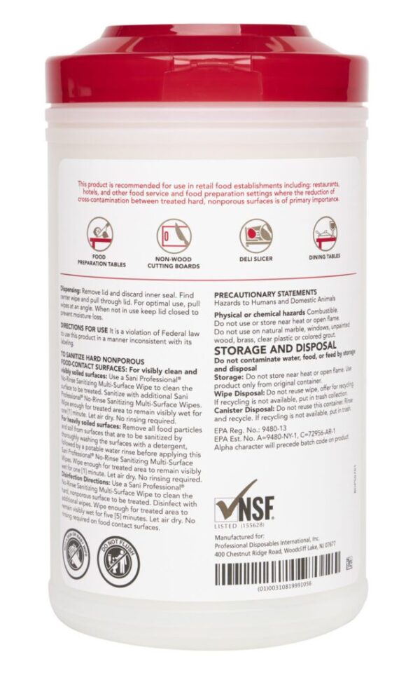 No Rinse Sanitizing Wipes XL 7.75" x 5" 175 Count