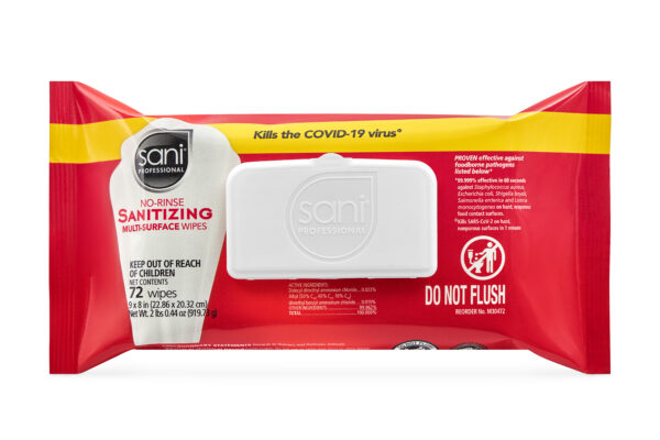 No-Rinse Sanitizing Wipes Multi-Surface 9" x 8" Softpack