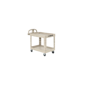 Heavy-Duty Ergo Handle Utility Cart Beige, Medium, 2 Lipped-Shelf