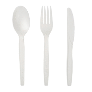 CPLA Compostable Cutlery Kit White Wrapped Knife, Fork, & Spoon