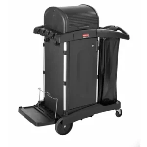 Executive Janitorial Cleaning Cart Black High-Security w/ Doors & Hood