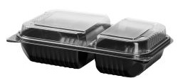 2 Compartment Medium Dinner Box Black/ Clear 11.5" X 8.1" X 3"