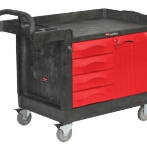 TradeMaster Small Cart Black/Red, w/ 4 Drawers & Cabinet