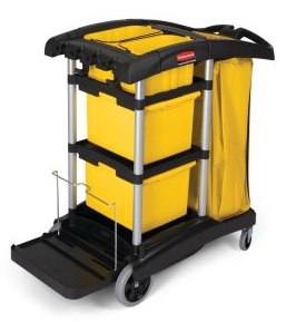 Janitorial Cleaning Cart w/ Bins Black, High-Capacity