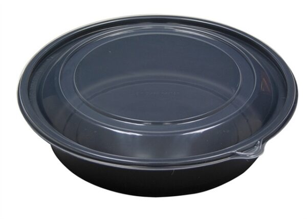Earth Choice PP Bowl w/ Lid Combo Black Base / Clear Lid 8"