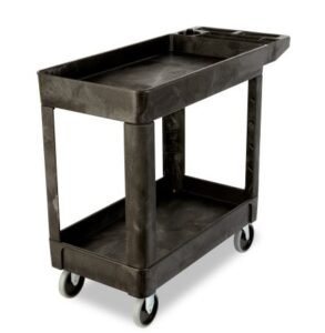 Heavy Duty Flat Handle Utility Cart Black, Small, Lipped Shelf