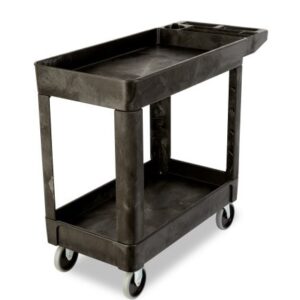 Heavy Duty Flat Handle Utility Cart Black, Small, Lipped Shelf