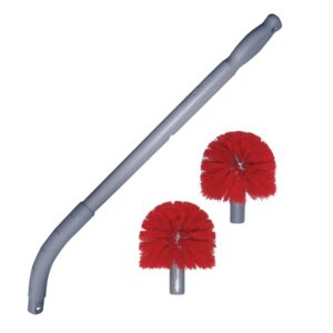 Ergo Toilet Bowl Handle & Brush 26", Gray / Red, 2 Brush Heads