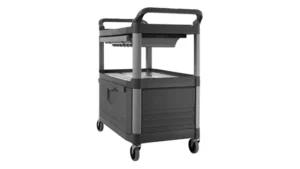 Serice Cart w/ Lockable Doors & Sliding Drawer, Gray, 300 Lb Cap.