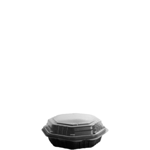 6" Octaview Hinged Lid Containers Black / Clear, 6.8" x 6.3" x 2.3"