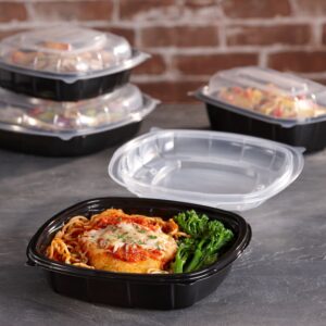 6 x 6 Hinged Square Container Black Base w/ Clear Lid 21.9 oz