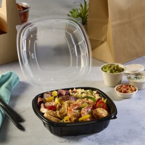 8 x 8 Hinged Square Container Black Base w/ Clear Lid 38.9 oz