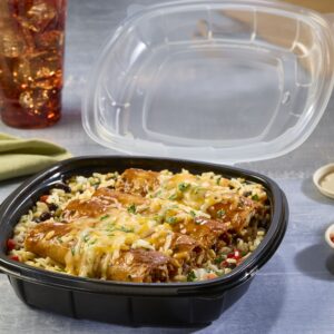 9 x 9 x 2.5 Hinged Square Container Black Base w/ Clear Lid 50.7 oz