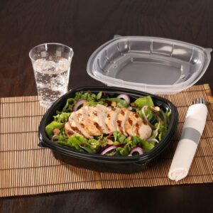 9 x 9 x 3 Hinged Square Container Black Base w/ Clear High Dome Lid