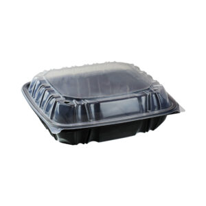 1-Cmpt Hinged-Lid Takeout Container 10.5" x 9.5" Black / Clear