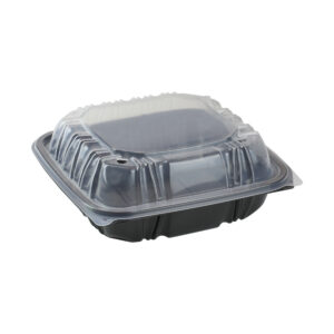 1-Cmpt Hinged-Lid Takeout Container 8.5" x 8.5" Black / Clear