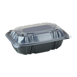 1-Cmpt Hinged-Lid Takeout Container 9" x 6" Black / Clear