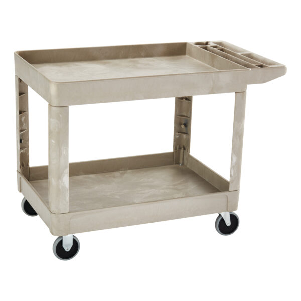 Heavy-Duty Flat Handle Utility Cart Lipped Shelf Medium Beige