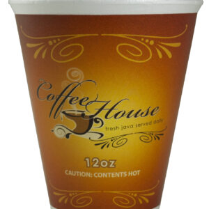 12PW18 12 oz Paper Wrapped Foam Cup Stock Print "Coffee House"