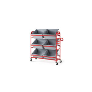 Tote Picking Cart w/ Angled Shelves Red 57 x 18.5 x 55