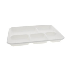 Compostable Molded Fiber Tray 5-Comp White 10x8x1 PFAS Free