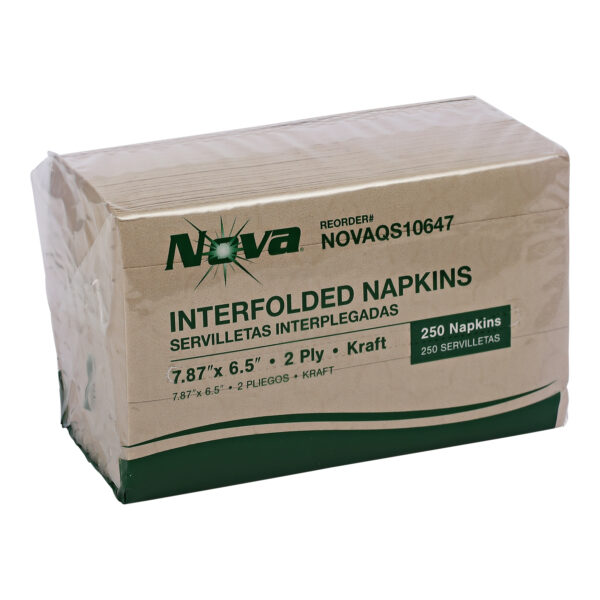 Interfolded Dispenser Napkin 7.87 x 6.5, Kraft, 2-Ply