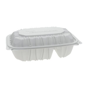Vented Hinged Lid Takeout Container 2-Compartment 9" x 6" x 3.1"