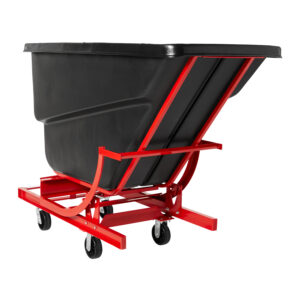 Self-Dumping Hopper 1 Cubic Yard Black/Red w/ 6" Polyolefin Casters