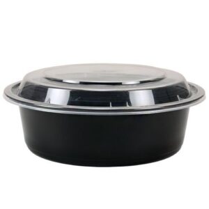 7" Round Microwaveable Container Black Base  Combo Pack , 32 oz