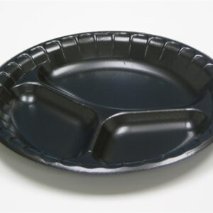 9" 3 Compartment Foam Plate Black