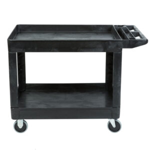 Heavy-Duty Flat Handle Utility Cart Black, Medium, 2 Lipped-Shelf