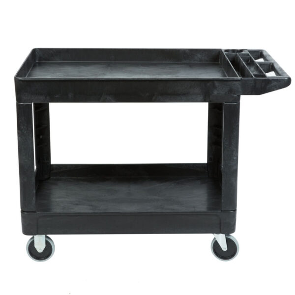 Heavy-Duty Flat Handle Utility Cart Black, Medium, 2 Lipped-Shelf