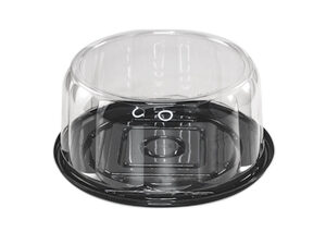 APET Black Base RoseDome Cake Cont for 10"-11" Cake - 5.75" Clear Dome