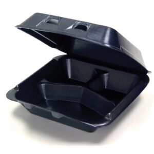 9x9.5x3.25 3-Compartment Black Foam Hinged Container