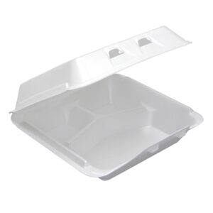9x9.5x3.25 3Compartment White Foam Hinged Lid Container