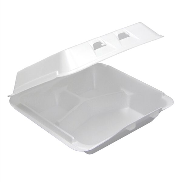 9x9.5x3.25 3Compartment White Foam Hinged Lid Container