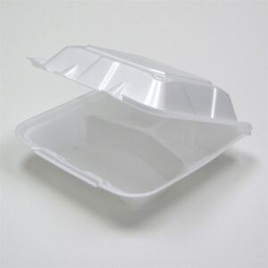 9X9X3.5 3 Comp White Foam Hinged Dual Tab Container