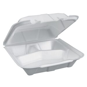 9x9x3.5 White Economy Foam Hinged 3-Compartment Dual Tab Container