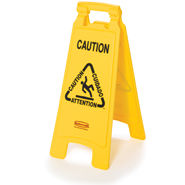 "Caution Wet Floor" Sign Yellow, 26", 2-Sided, Multi-lingual