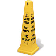 "Caution Wet Floor" Safety Cone Yellow 36" 4 Sided Multi-lingual